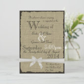 Burlap en Bows Rustic Wedding Kaart (Staand voorkant)