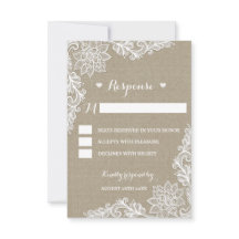 Burlap en Floral Kant Bruiloft Rustieke RSVP Kaart