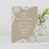 Burlap en Floral Lace bruiloft uitnodigingen (Staand voorkant)