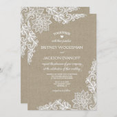 Burlap en Floral Lace bruiloft uitnodigingen (Voorkant / Achterkant)