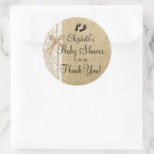 Burlap en Kant Afbeelding Baby shower-Favor Ronde Sticker (Tas)