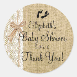 Burlap en Kant Afbeelding Baby shower-Favor Ronde Sticker