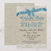 Burlap en kant blauw Baby shower Kaart (Voorkant / Achterkant)