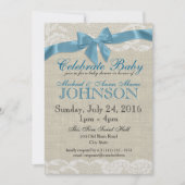 Burlap en kant blauw Baby shower Kaart (Voorkant)