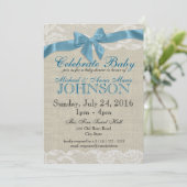 Burlap en kant blauw Baby shower Kaart (Staand voorkant)