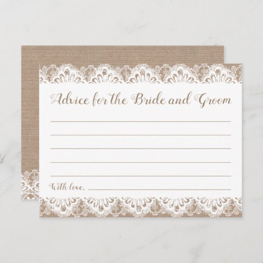 Burlap en kant bruiloft advies Kaarten, rustiek Briefkaart (Voorkant / Achterkant)
