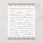 Burlap en kant bruiloft advies Kaarten, rustiek Briefkaart (Voorkant)