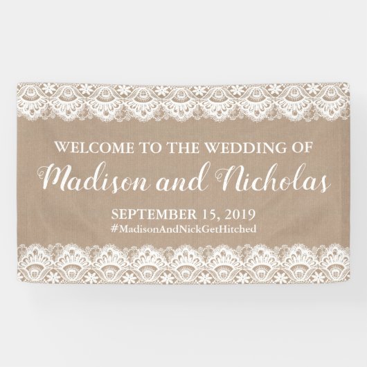 Burlap en Kant Bruiloft Banner Decoratie, Rustiek (Horizontaal)