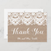 Burlap en kant bruiloft dank u Briefkaarten rustie (Voorkant / Achterkant)
