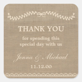 Burlap en Kant bruiloft dank u gunst sticker