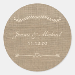 Burlap en kant bruiloft envelop rond zegel