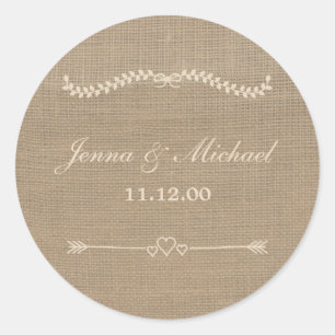 Burlap en kant bruiloft envelop rond zegel