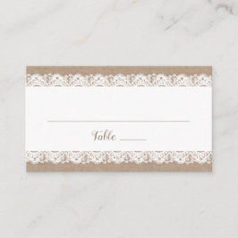 Burlap en Kant Bruiloft Flat Place Card, Rustiek Plaatskaartje