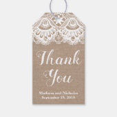 Burlap en kant bruiloft gunst cadeau Labels, rusti Cadeaulabel (Voorkant)