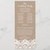 Burlap en kant bruiloft programma Kaarten, rustiek Programmakaart (Achterkant)