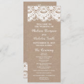 Burlap en kant bruiloft programma Kaarten, rustiek Programmakaart (Voorkant / Achterkant)