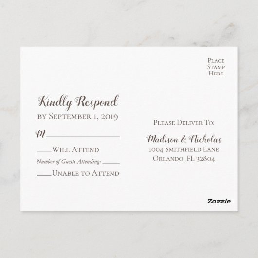 Burlap en kant bruiloft RSVP Briefkaarten, rustiek Briefkaart (Achterkant)