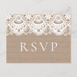 Burlap en kant bruiloft RSVP Briefkaarten, rustiek Briefkaart