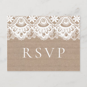 Burlap en kant bruiloft RSVP Briefkaarten, rustiek Briefkaart