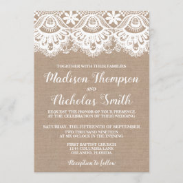 Burlap en kant bruiloft uitnodiging Kaart, rustiek