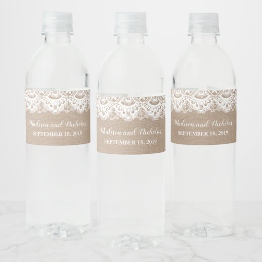 Burlap en Kant Bruiloft Water Fles Labels Rustiek Waterfles Etiket (Flessen)