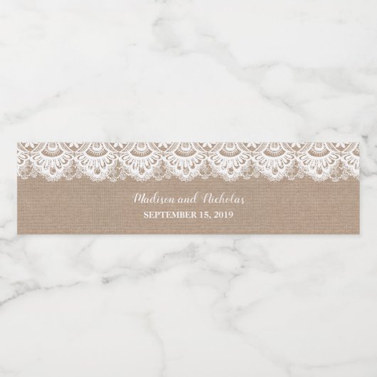 Burlap en Kant Bruiloft Water Fles Labels Rustiek Waterfles Etiket (Enkel label)