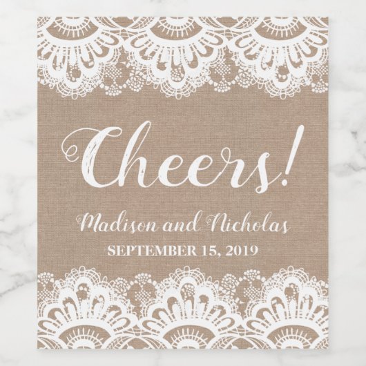 Burlap en Kant Bruiloft Wijn Labels, Rustiek Wijn Etiket (Enkel label)