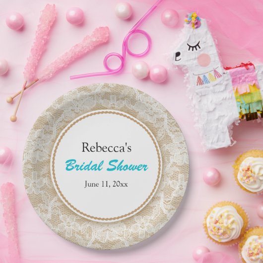 Burlap en kant gepersonaliseerd Vrijgezellenfeest Papieren Bordje (Feest)