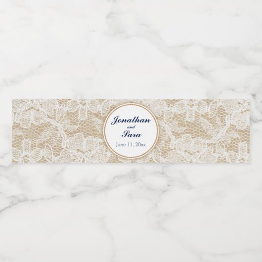Burlap en kant Gepersonaliseerde bruiloft Waterfles Etiket (Enkel label)