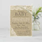 Burlap en Kant met Bow Baby shower Kaart (Staand voorkant)