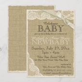 Burlap en Kant met Bow Baby shower Kaart (Voorkant / Achterkant)