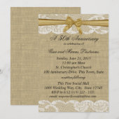 Burlap en kant met Gold Bow 50th Jubileum Kaart (Voorkant / Achterkant)