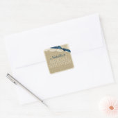  Burlap en Kant met Navy Blue Bow Vierkante Sticker (Envelop)