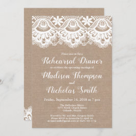 Burlap en Kant repetitie diner uitnodigingen
