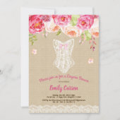 Burlap en kant roze lingerie douche bruidsfeest kaart (Voorkant)