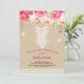Burlap en kant roze lingerie douche bruidsfeest kaart (Staand voorkant)