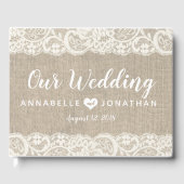 Burlap en kant rustieke bruiloft gastenboek (Voorkant)