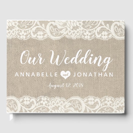 Burlap en kant rustieke bruiloft gastenboek (Voorkant)