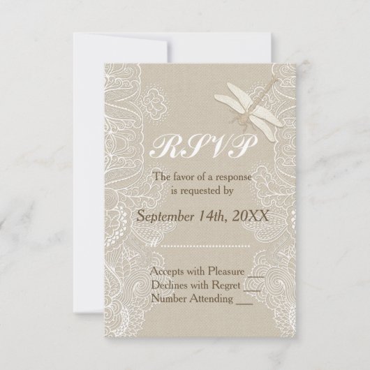 Burlap en kant rustieke bruiloft RSVP (Voorkant)