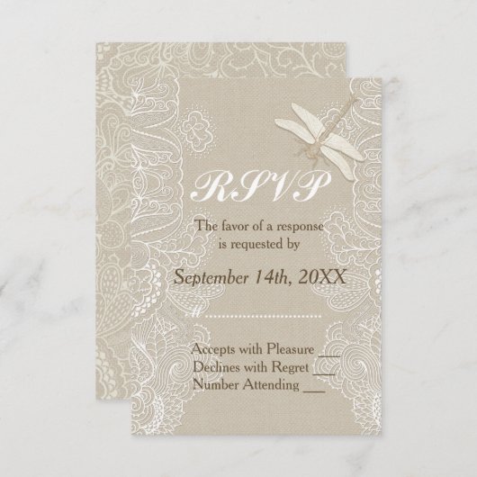 Burlap en kant rustieke bruiloft RSVP (Voorkant / Achterkant)