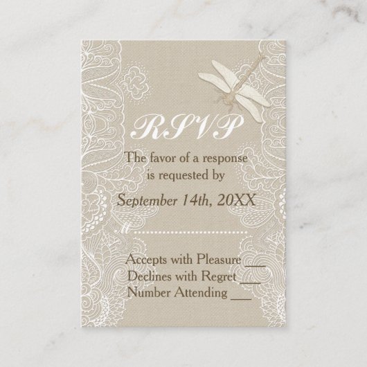Burlap en kant rustieke bruiloft RSVP Informatiekaartje (Voorkant)
