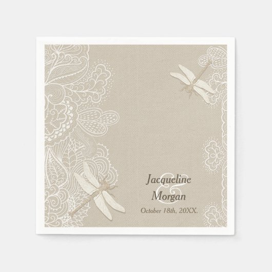 Burlap en kant rustieke bruiloft servetten (Voorkant)