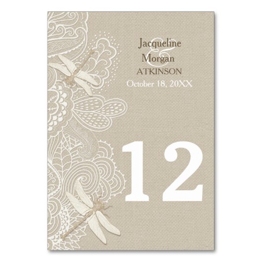 Burlap en Kant Rustieke Bruiloft Tafel Nummer Kaar Kaart (Voorkant)