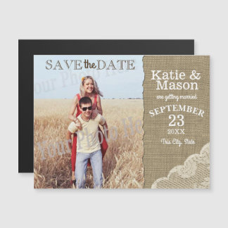 Burlap en kant rustieke foto Save the Date Magnetische Uitnodiging