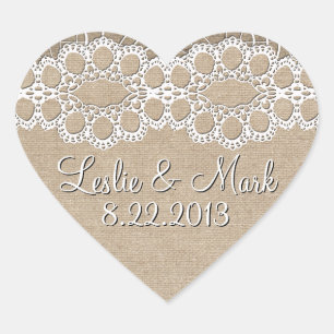 Burlap en kant Shabby trouwdatum Sticker