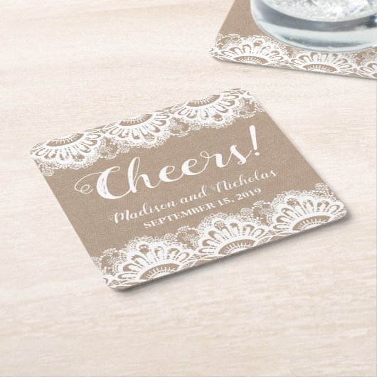 Burlap en Kant Trouwpapier Onderzetters, Rustiek Kartonnen Onderzetters (Schuin)