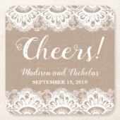 Burlap en Kant Trouwpapier Onderzetters, Rustiek Kartonnen Onderzetters (Voorkant)