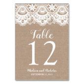 Burlap en Kant Trouwtafel Aantal Kaarten, Rustiek Kaart (Voorkant)