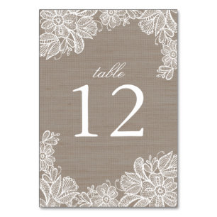 Burlap en Kant Trouwtafel Nummer Kaart