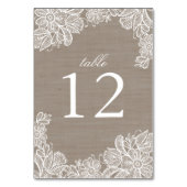 Burlap en Kant Trouwtafel Nummer Kaart (Voorkant)